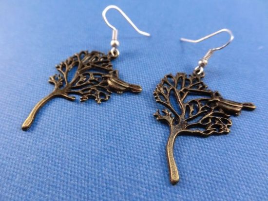 Preview: Baum Vogel Ohrringe Vintage Optik tree bird